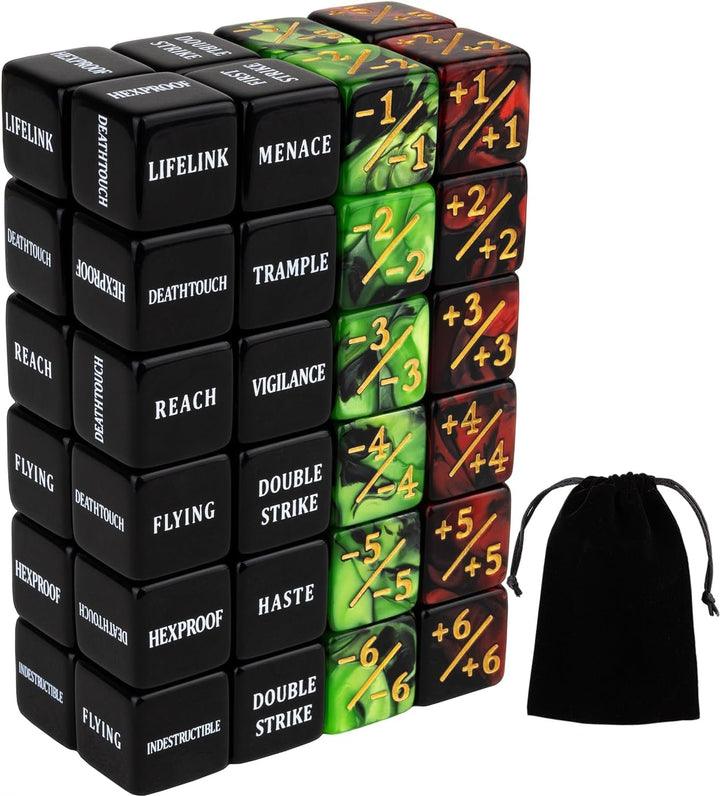 48 Pieces Keywords MTG Dice Counters plus 1 Life Counter Dice Abilities Creature Stats Buff Tokens Dice Set for Magic the Gathering, MTG, TCG, Card Games Accessories
