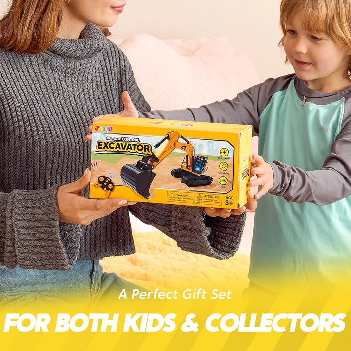 Remote Control Excavator Toys for Boys, 2.4Ghz RC Play Excavator with Light, Construction Toys for Boys 3-5 4-7 8-12 Year Old Kids, Birthday Gift
