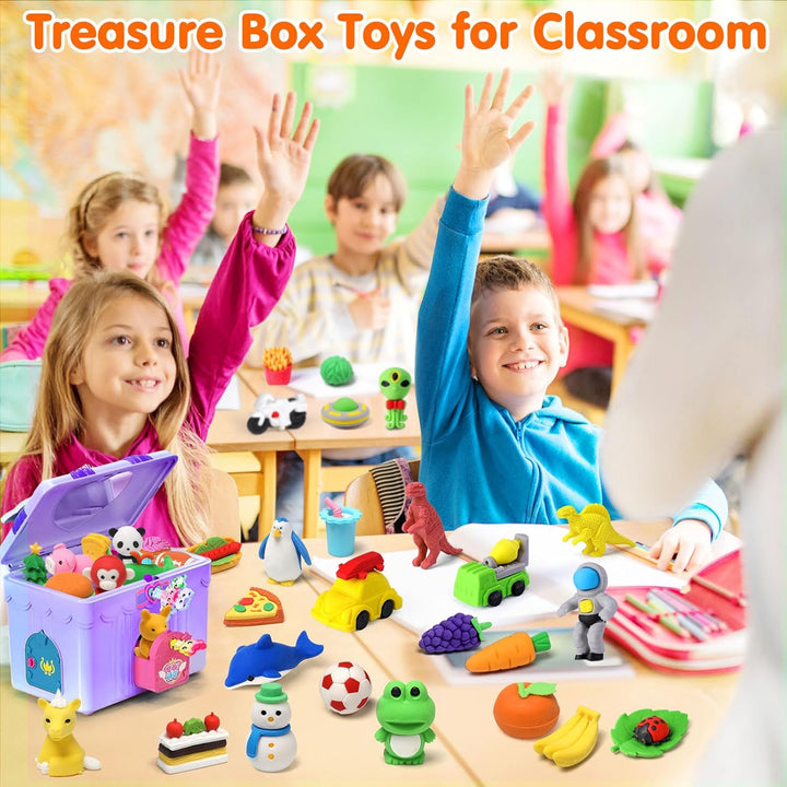 140PCS Mini Animal Erasers Bulk Kids Prizes Treasure Box Toys Classroom Rewards Teacher Must Haves Desk Pets Back to School Supplies Random Eraser Party Favors Kids Toys Gifts Pinata Stuffers