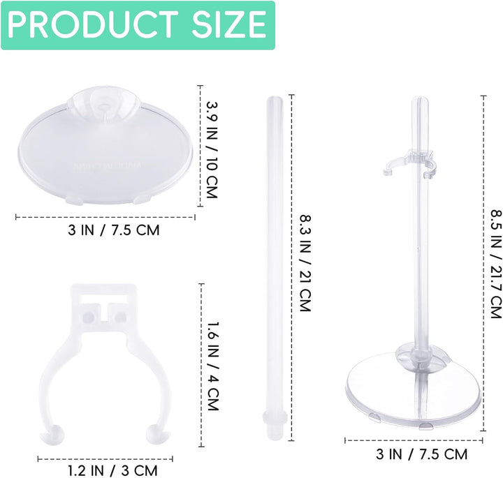 10Pcs Adjustable Doll Stands, Plastic Doll Display Holders, Clear Action Figure Stand, Toy Doll Accessories, Transparent Display Stand Support for 11 to 13 Inch Tall Dolls
