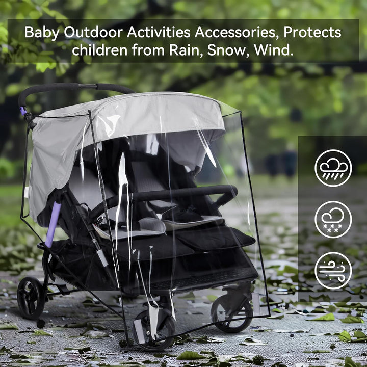Double Stroller Rain Cover, Weather Shield Double Stroller for Side by Side Seats Twin Stroller, Baby Outdoor Activities Accessories, Protects Children from Rain, Snow, Wind