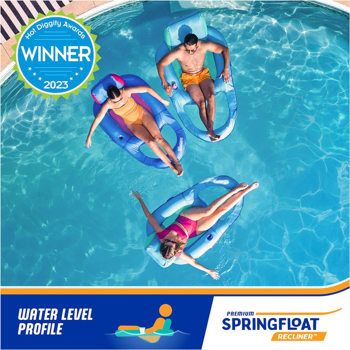 Spring Float Premium Recliner Pool Lounger, Inflatable Pool Floats Adult with Fast Inflation for Ages 15 & Up, Sky Blue