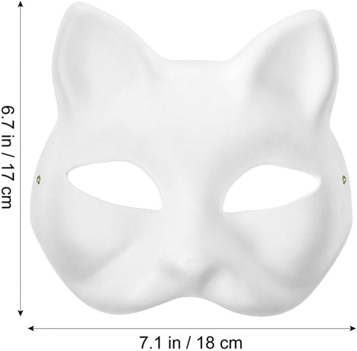 6Pcc Cat Mask Therian Masks White Cat Masks Paper Fox Masks Blank Mask Unpainted Wolf Animal Half Facemasks DIY Paint Masquerade Mask Costume Prop for Carnival Cosplay Dance Party Favors