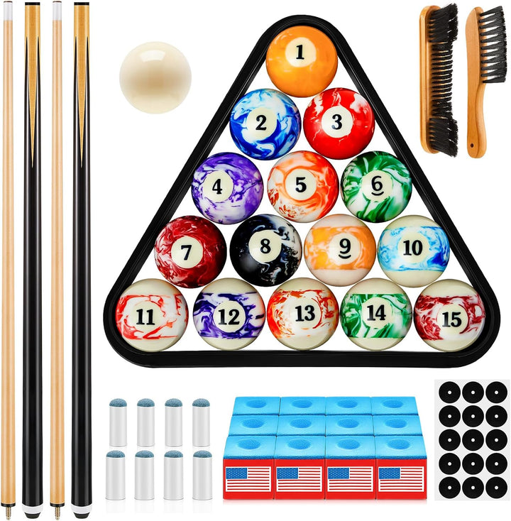 71Pcs Pools Table Accessories Billiards Balls with Triangle Stand Pool Cue Chalks Cue Spot Sticker Brush