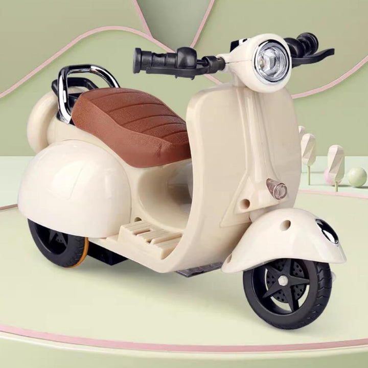 Motorcycles Scooter Toy Doll - with Light and Music, Cute Have a Seat for Accessories, Decor Desktop Ornaments Collectors (Off-White)