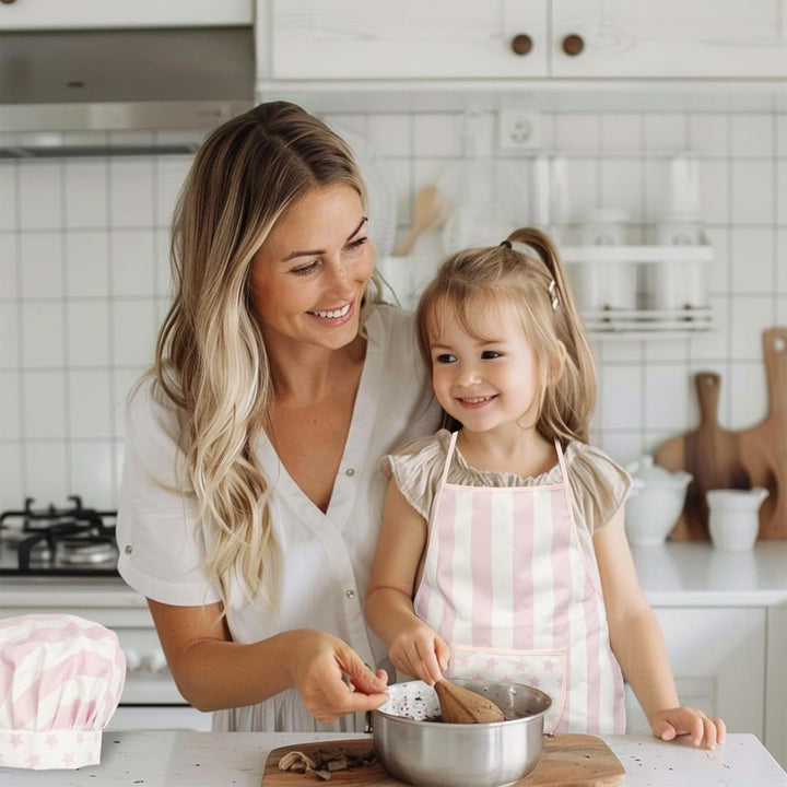 Kid Apron and Chef Hat Set, 3 Pcs Children Cooking Baking Set Kits Role Play Chef Toy Kid Cooking Gift for Girls Boys (Pink)