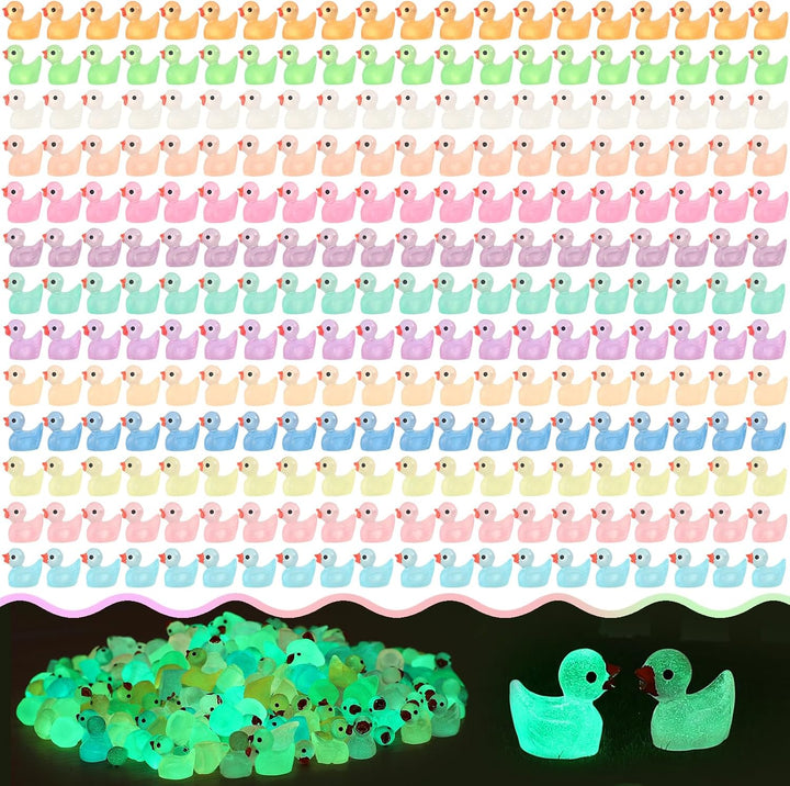 130Pcs Luminous Mini Resin Ducks,Glow in the Dark Tiny Duck for Home Hide Prank Game Dollhouse Decor Aquarium Potted Miniature Landscape DIY Ornament