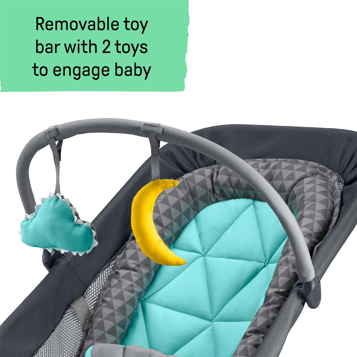 2-In-1 Bouncer & Rocker Duo (Gray and Teal) Convenient and Portable Rocker and Bouncer for Babies Includes Soft Toys and Soothing Vibrations