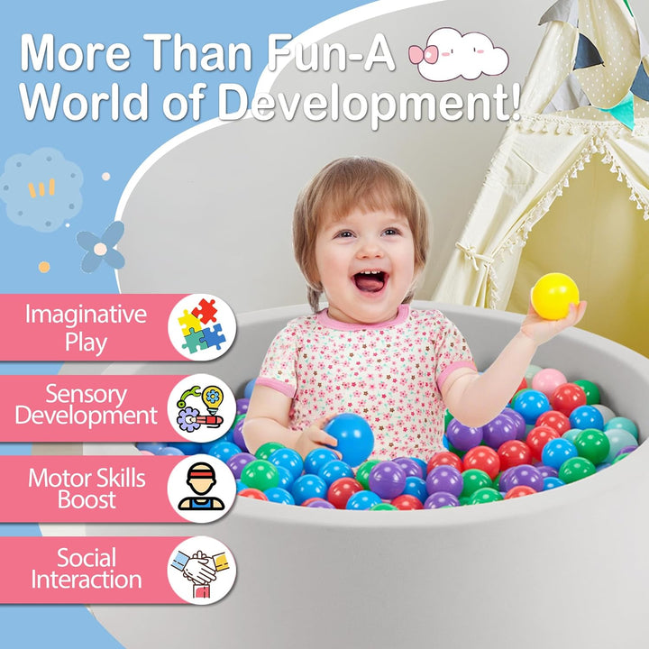 35.4" X 11.8" Foam Ball Pit for Toddlers, Baby round Balls Pool for Babies 1-3, Kids Play Ball Pits Ideal Gift for Boys and Girls, Balls Not Included, Grey