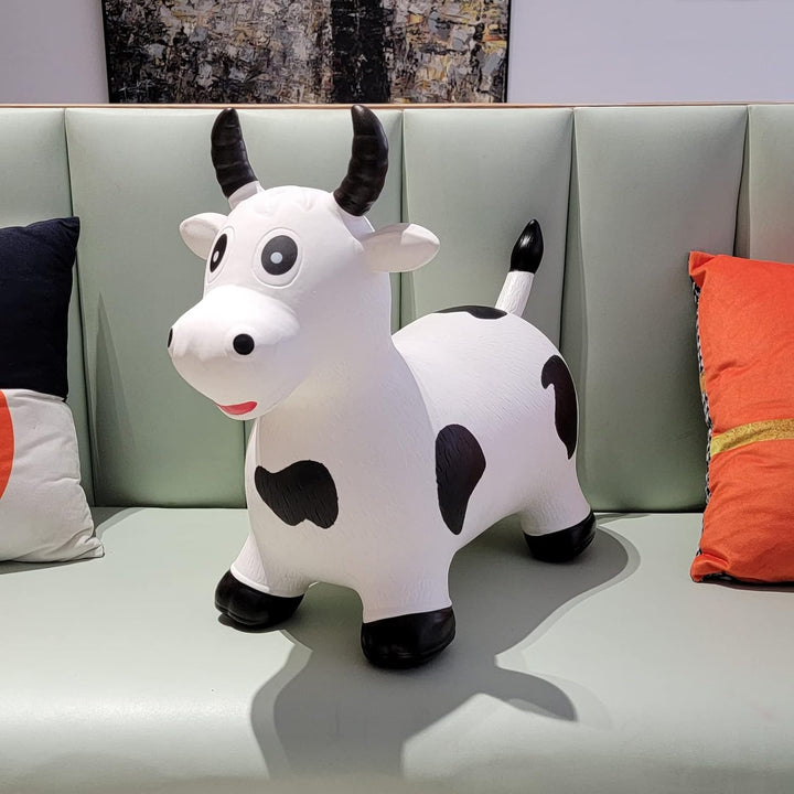 Bouncy Cow Hopping Horse Toys, Inflatable Bouncing Animal Hopper for Toddlers or Kids, Ride on Jumping Farm Toys for Boy or Girl Birthday Gift 2 3 4 Year Old (White Cow)