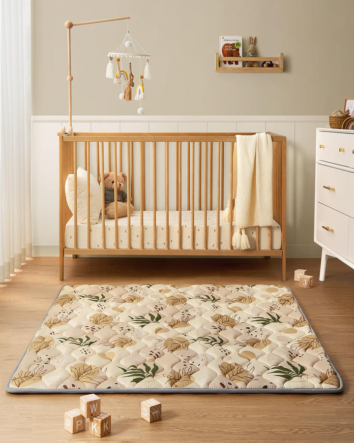 Baby Play Mats for Floor, 50X50 Playpen Mat, Thicken Cushioning Padding Foam Playmate for Baby and Toddlers Infants, Non-Slip & Machine Washable, Earth Tones Design