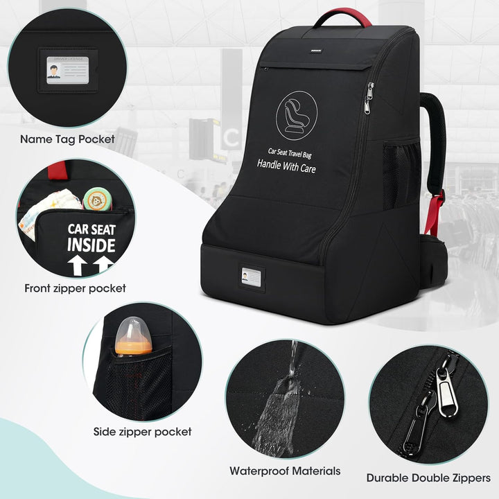 Padded Car Seat Travel Bag for Airplane Heavy Duty Car Seat Backpack for Air Travel Baby Carseat Cover Bags for Airport Large Car Seats Carrier Fits Car Seats & Booster Seats, Black