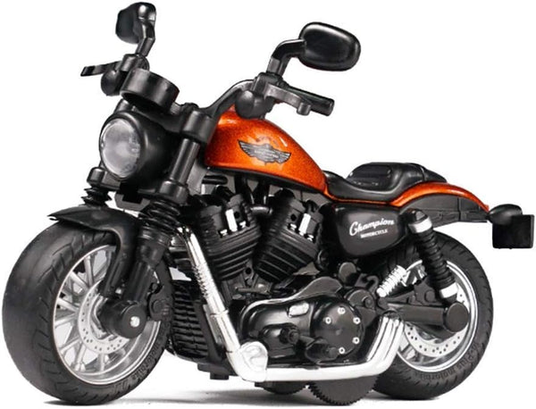 Pull Back Motorcycle Toys, Tiny Gift with Music Lighting, Retro Motorcycles Toy for Boys Kids Age 3-12 Year Old (Orange)