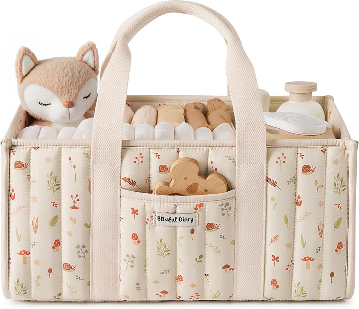Floral Diaper Caddy Organizer, Stylish Nursery Storage Basket, Gift for Baby Shower, Newborn Essentials, Floral Beige