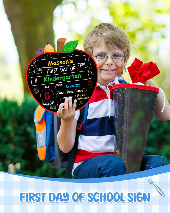 First&Last Day of School Sign - Apple Shape Reusable Erasable Double Sided Board Props for Preschool Kindergarten Kids Back to School Supplies Gifts