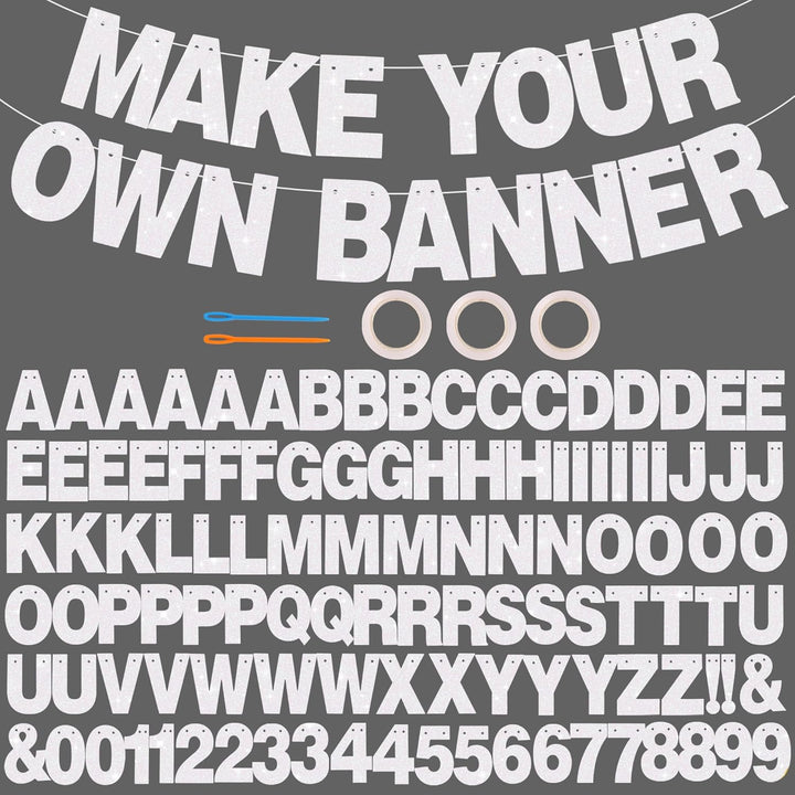 116 PCS A-Z Glitter Black DIY Letter Banner Kit Make Your Own Banner，Including 111 Letters and Numbers 3 Rope and 2 Threading Device,Customized for Birthday Graduation Wedding Party Decor