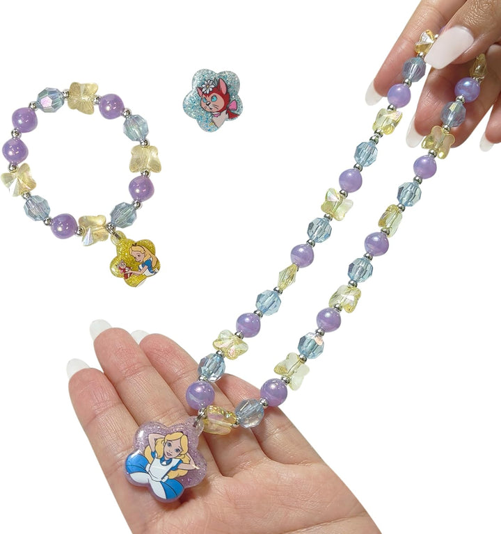 Disney Girls Jewelry Set - Dress up 3 Piece Toy Jewelry Box Set with Bead Necklace, Bracelet and Ring - Play Accessories - Ages 3+