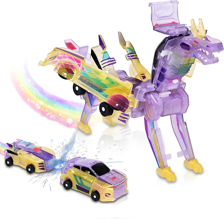 2-In-1 Collision Transformation Dinosaur Car Toy |Magnetic Cars Convertible Robot Toys|Dinosaurtoys for Kids 3-5 Ideal Christmas Birthday Gift for Boys and Girls (Blue)