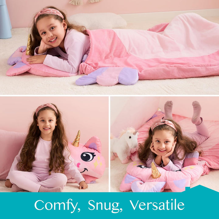 Toddler Sleeping Bag for Kids Ages 3+ Nap Mat for Preschool with Pillow & Blanket Sleeping Mats for Kids Daycare Plush Slumber Bag for Boys Girls Kindergarten Birthday Gift