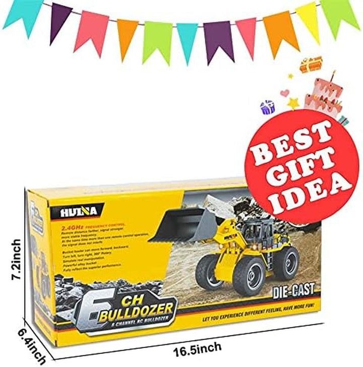 Remote Control Bulldozer Toy Truck, 1/18 Scale RC Metal Rc Front Loader 4WD Construction Vehicles for Boys Girls Kids with Rechargeable Two Battery 6+Year