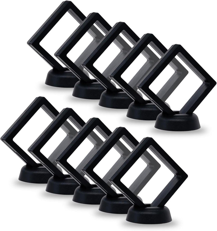 10Pcs Coin Holder Challenge Coin Display Stand, Black 3D Floating Display Case for AA Coin Medallions Jewelry Rock Gem Arrowhead Collecting and Display (2.75×2.75×0.8 Inches)
