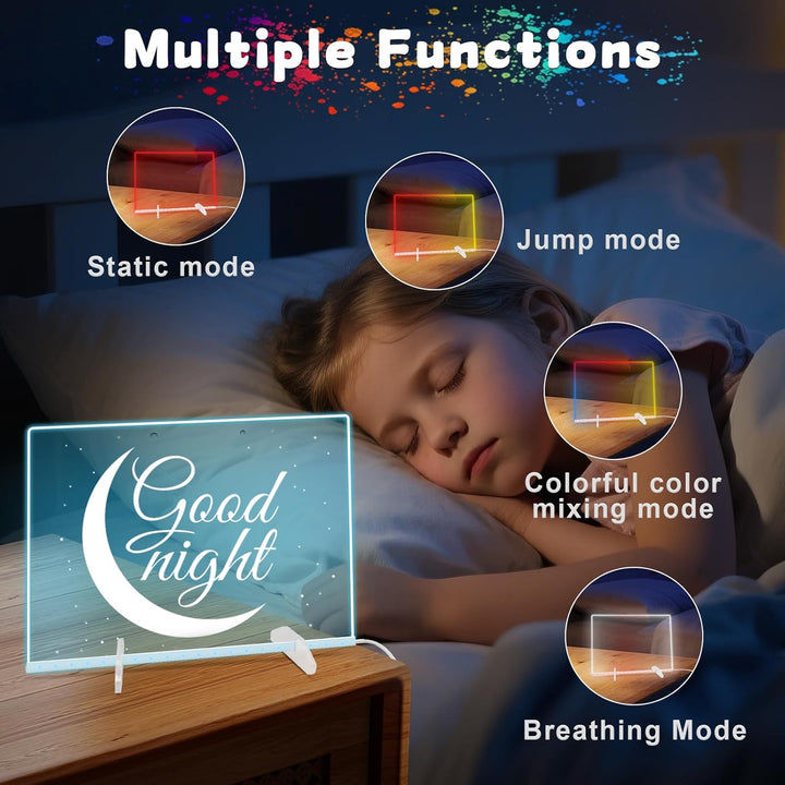 Acrylic Dry Erase Board with Light,Led Note Board with Colors 13.8"X10" 4 Modes & 7 Colors Rewritable LED Acrylic Drawing Board Forkids School Home Office Include 7 Pens,Clear Stand,Spray Bottle