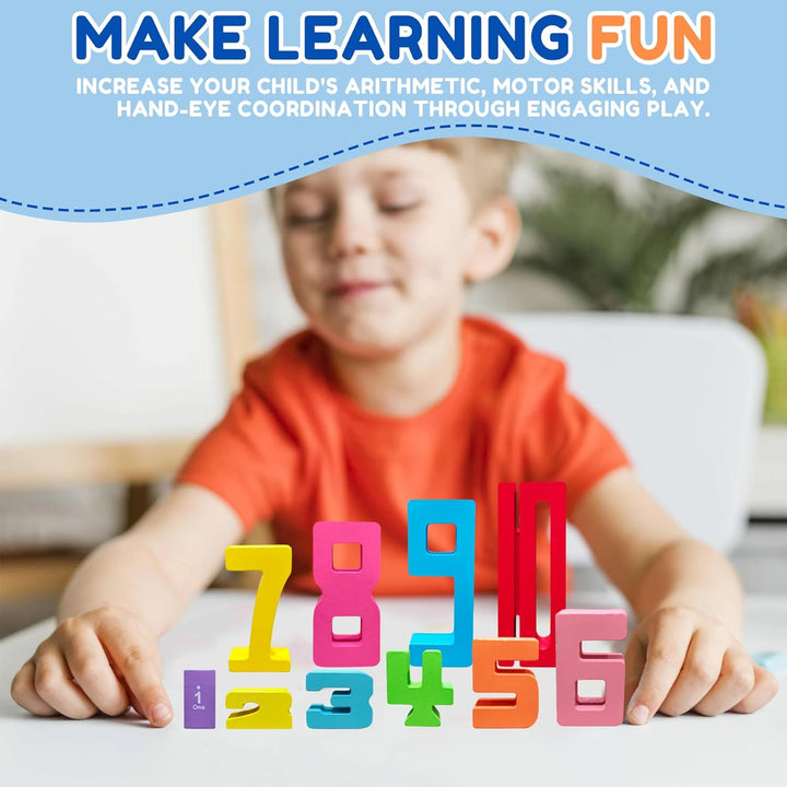 20Pcs Wooden Number Building Blocks, Montessori Number Blocks Math Learning Digital Building Blocks Digital Educational Counting Learning Toys for Parent-Child Interaction Social Skills Development