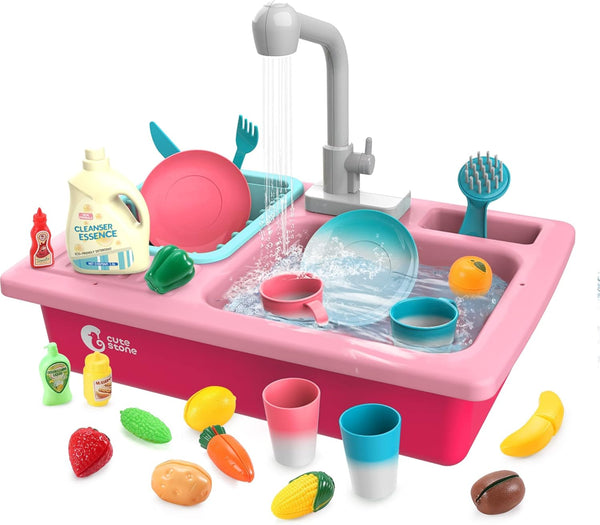 Color Changing Play Kitchen Sink Toys, Children Electric Dishwasher Playing Toy with Running Water,Upgraded Real Faucet and Play Dishes,Pretend Role Play Toys for Kids Boys Girls