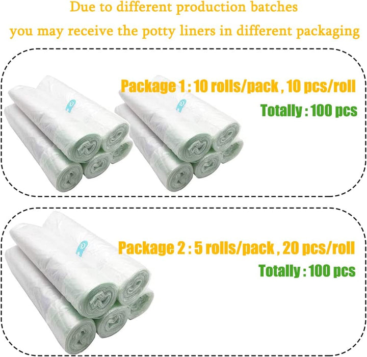 100Pack Potty Chair Liners with Drawstring,Toilet Seat Potty Bags Cleaning Bag for Kids Toddlers,Baby Training Seat
