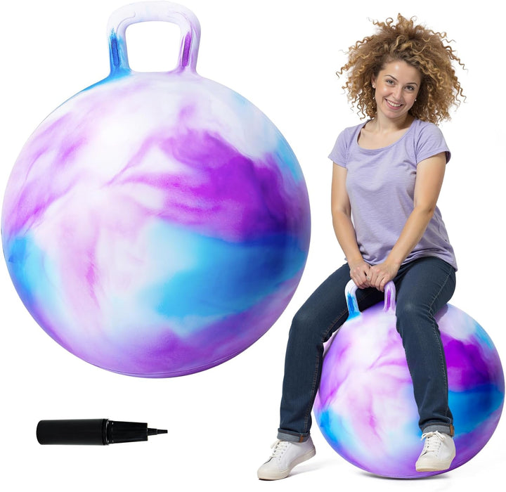 Hopper Ball, Hopping Toys for Kids, 18Inch Bouncy Ball with Handle for Boys Girls Aged 3-8, Inflatable Clouds Bounce Hopper Toy with Pump