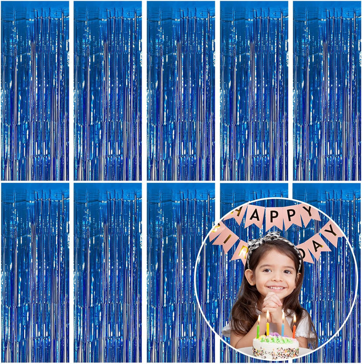 2 Pack Blue Streamers Party Decorations Fringe Backdrop Ocean Themed Decorations Foil Curtain Backdrop Blue Birthday Ocean Party Decor Supplies