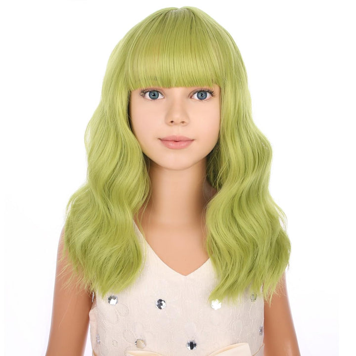Blonde Wig Kids Child Short Wavy Wig with Bangs Flaxen Blonde Wigs Synthetic Girls Cosplay Halloween Party Costume Wigs (Flaxen Blonde)