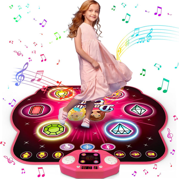 Dance Mat Toys for 3-12 Year Old Girls, 6-Button Kids Dance Mats Bluetooth Dance Pad, Light-Up 6 Game Modes Dance Mat for Kids, Christmas/Birthday Gifts for 3-5 6 7 8 9 10+ Year Old Kid