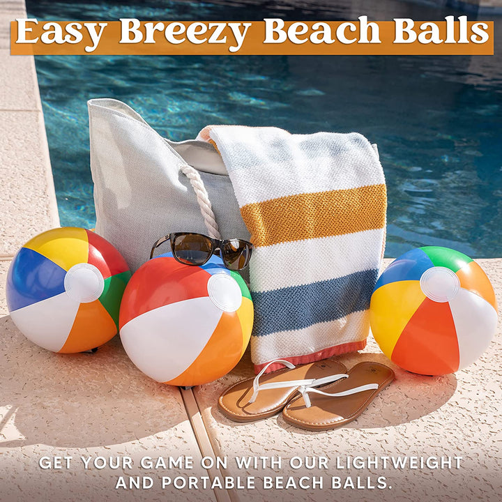 Rainbow Beach Balls(12 Pack), 12'' Inflatable Swimming Pool Toys for Summer Water Games Kids Birthday Party Supplies Combo Set Include Inflatable Beach Balls
