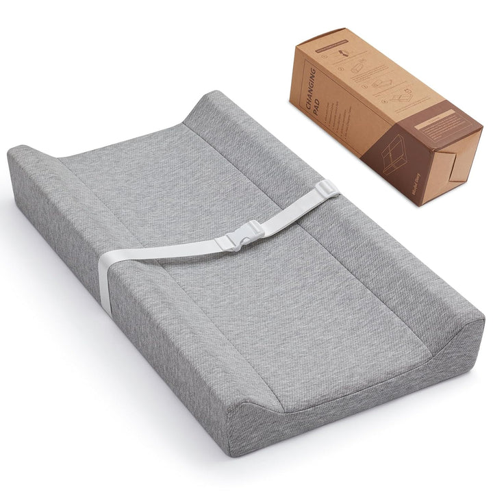Baby Changing Pad with Waterproof Lining Foam, Includes a Soft & Washable Cover, Contoured Changing Table Pads for Dresser Top with Non-Slip Bottom, 32”×16” (Grey, Rectangular)