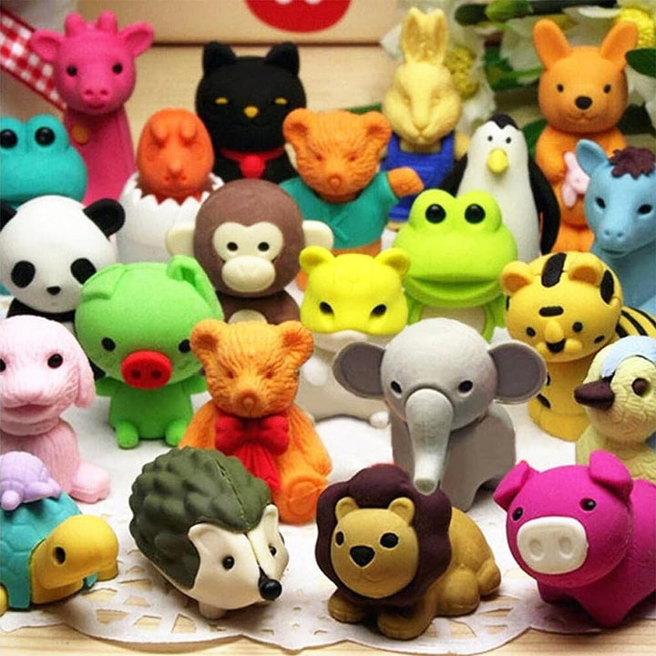 34Pcs Animal Erasers Bulk Cute Desk Pets Kids Puzzle Erasers Take Apart Cool 3D Eraser Mini Pencil Eraser Fun Party Favors for School Supplies Classroom Rewards Easter Egg Fillers Gifts