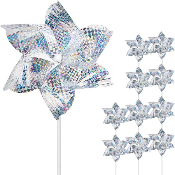 Reflective Pinwheels,10-Pack Extra Sparkly Pinwheels for Garden Decor, Pinwheels for Kids,Scare Birds Away from Garden Yard Patio Lawn Farm (10 Pack).