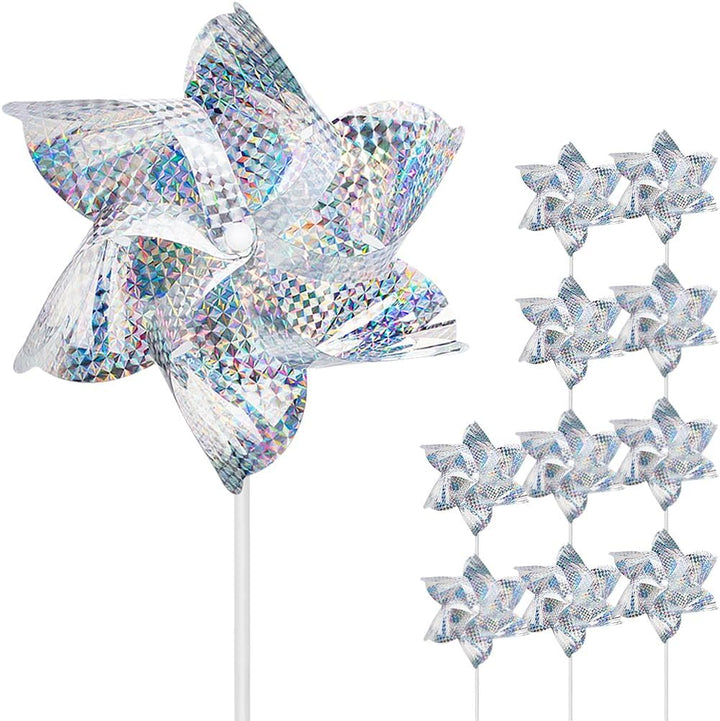 Reflective Pinwheels,10-Pack Extra Sparkly Pinwheels for Garden Decor, Pinwheels for Kids,Scare Birds Away from Garden Yard Patio Lawn Farm (10 Pack).