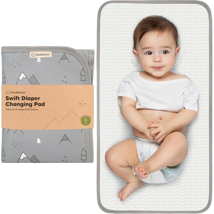 Portable Diaper Changing Pad, Easy Wipe Clean - Foldable Waterproof Baby Changing Mat for Diaper Bag, Compact, Lightweight, 25X13 Baby Changer Travel Essential, Machine Washable (Black Geo)