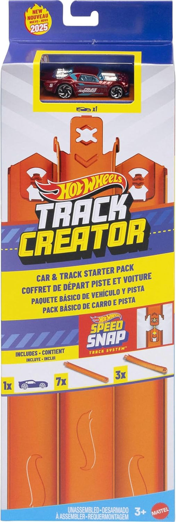 Toy Car Track Set, Track Creator Starter Pack with 1:64 Scale Die-Cast Vehicle, 10 Feet of Speed Snap Flex & Molded Track with 2 Adapters