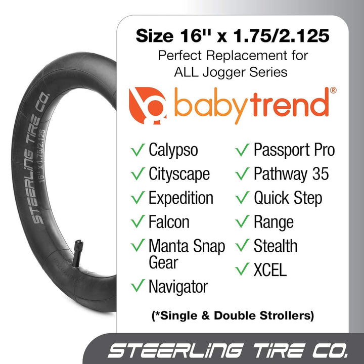 16 X 1.75/1.95/2.125 Heavy Duty Thorn Resistant Inner Tube Replacement for All Baby Trend Expedition Jogger Strollers and More! [2-Pack]