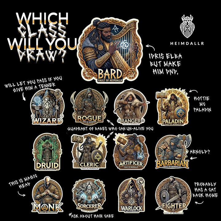 Mystery Metal DND Dice Set – 7Pc Blind Bag with Random Class & Funny DND Stickers – Metal Role Playing Dice for Dungeons and Dragons – Gift for D&D Players, Great for New Characters