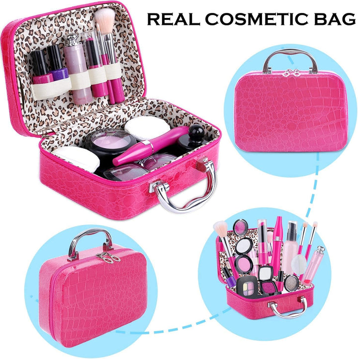 Pretend Makeup Kit for Girls, Kids Pretend Play Makeup Set - with Cosmetic Bag for Birthday Christmas, Toy Makeup Set for Toddler, Little Girls Age 3+(Not Real Makeup)