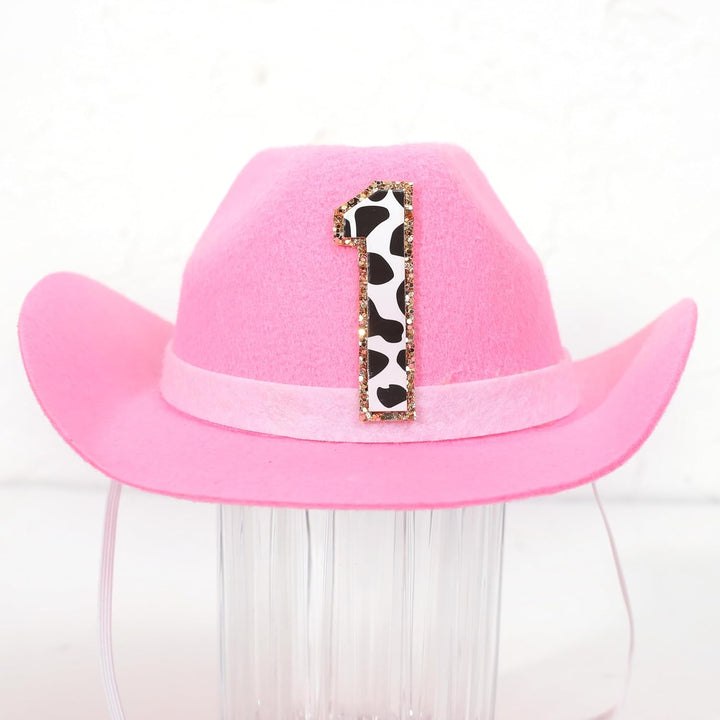Girls Cowgirl Mini Hat - First Rodeo Birthday Party Crown, Western Farm Photo Prop (Pink)