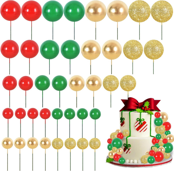40 Pcs Mini Balls Cake Toppers - Foam Balls DIY Cake Topper Inserts for Birthday Wedding Baby Shower Anniversary Cake Decorations (Red Blue Yellow Green)