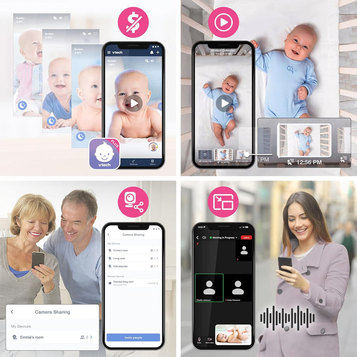 Smart Wifi Baby Monitor, 2K CMOS Sensor Camera, 5.5-Inch HD IPS Screen, Clear Infrared Night Vision, Pan-Tilt, 24X Zoom, 2-Way Talk, Multi-Color Night Light, Soothing, Free App: Smart HD Plus