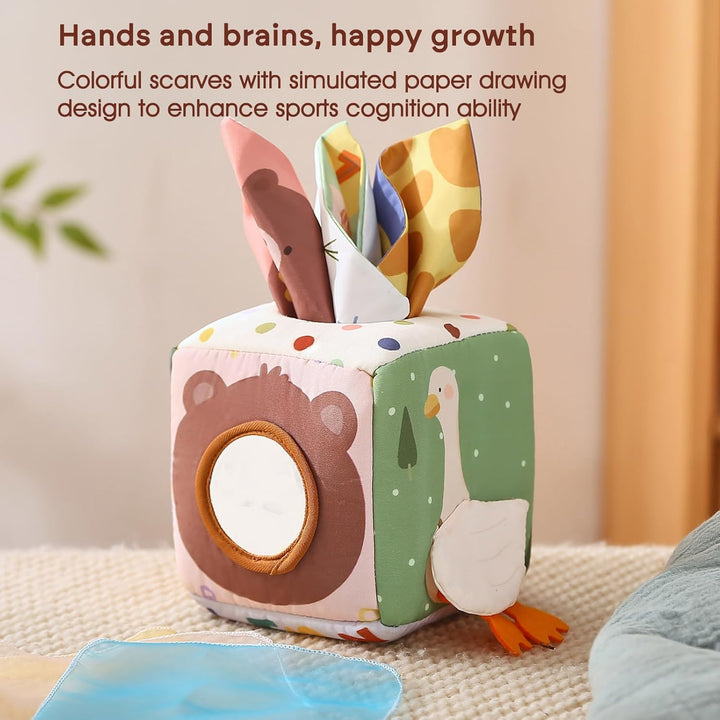 Baby Tissue Box Toy for Babies 6-12 Months - Montessori Toys Baby Tissue Box Sensory Toys for 1 Year Old - Boy Girl Gifts for Babies 6 12 18 Months Old