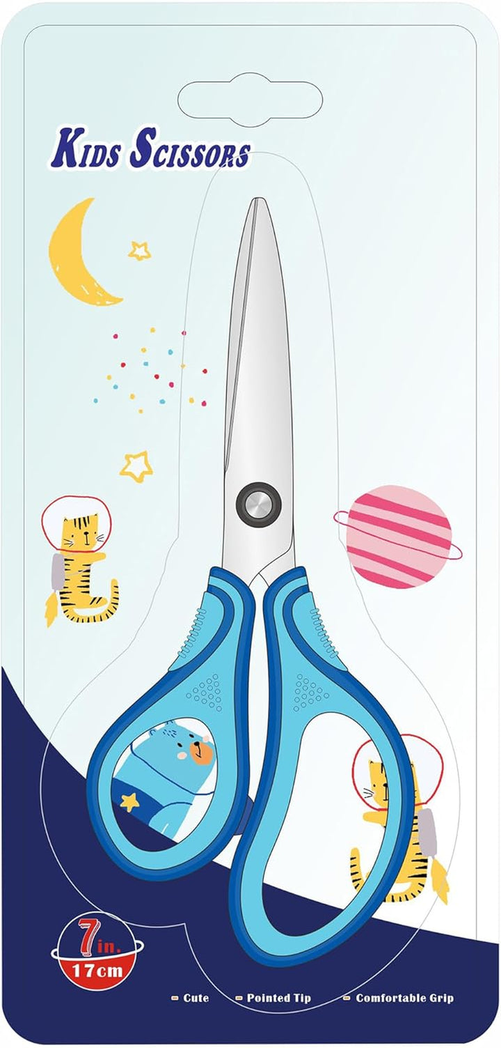 7" Real Left Handed Student Scissors, Premium Stainless Steel Blades Shears for Age 8~12,Ergonomic Semi-Soft ABS Rubber Grip, Suitable for School, Office and Family Daily Use,Pink