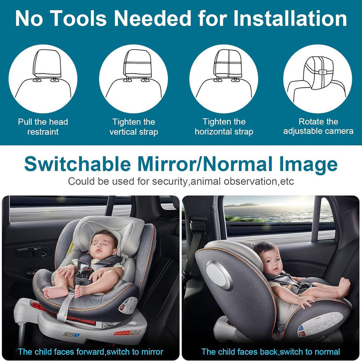 Baby Car Camera 7-Inch: USB Plug and Play Easy Setup 360 Degree Rotating Backseat Camera Two Kids HD 1080P Rear Facing Car Seat Cameras Clear Night Vision -V9