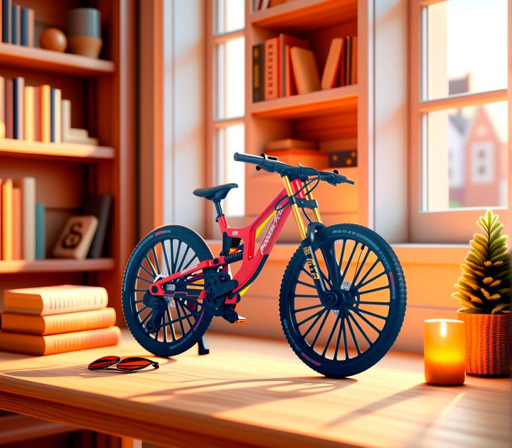 1:8 Scale Mountain Bike Toy DS Die-Cast Mini Finger Bicycle Model Desktop Decoration DH Alloy Bike Action Figurine Toy for Cake Topper Crafts (Red)